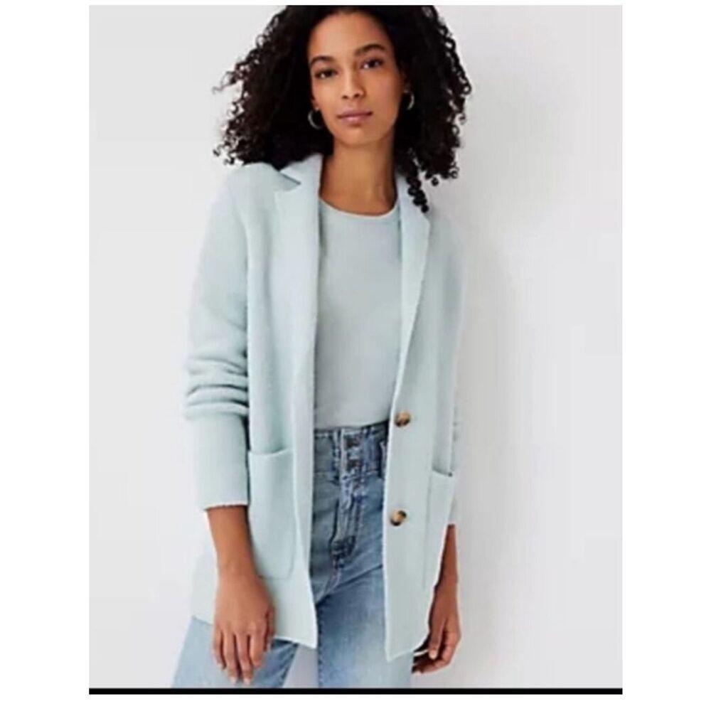 Ann Taylor Pale Green Bouclé Knit Sweater Blazer Cardigan size Small